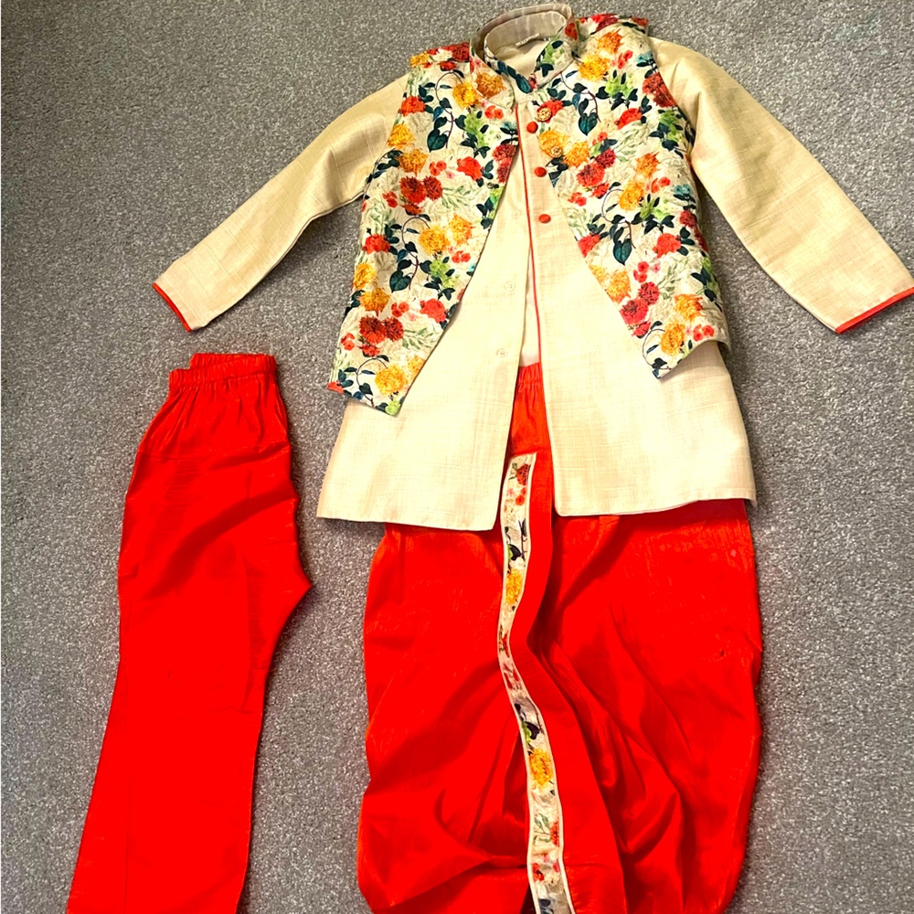Indian boys floral stylish shalwar dhoti 4 piece set